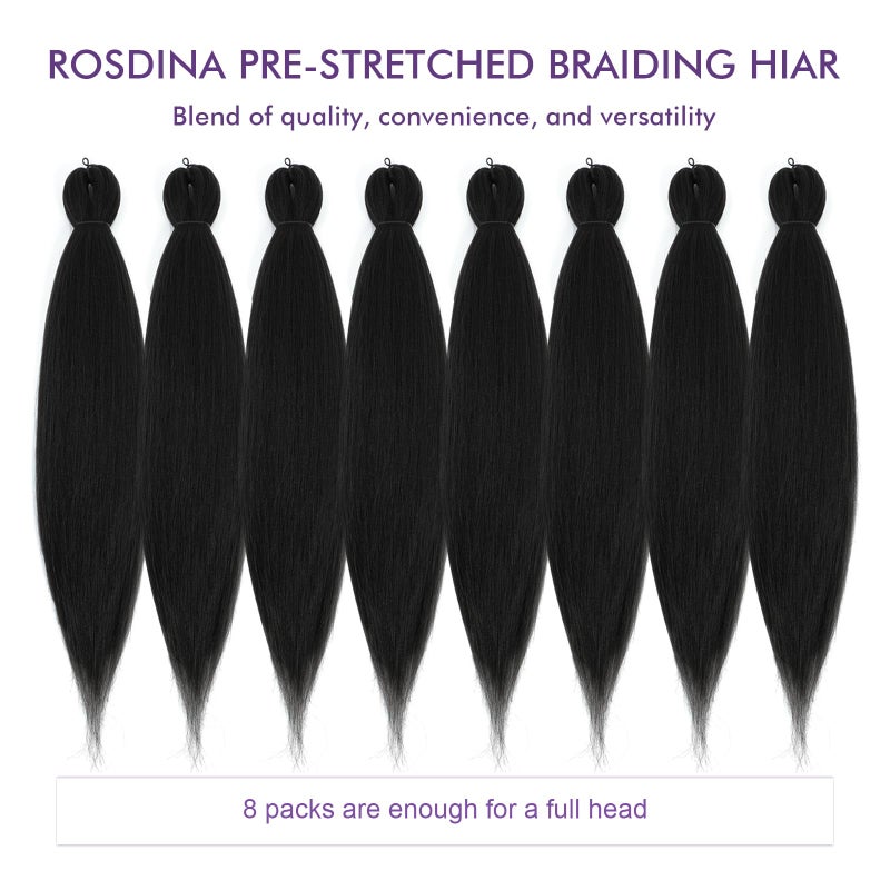 ROSDINA Pre-stretched Braiding Hair - 26 Inch 8 Packs Natural Black Super Long Braiding Hair For Twist or Box Braids, Yaki Texture Hot Water Setting Synthetic Braiding Hair Extensions (26 Inch, 1B-8P) - Image 5